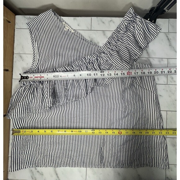 Symphony Asymmetrical Striped Ruffle Nautical Preppy Coastal Resort Womens Large - Picture 7 of 11
